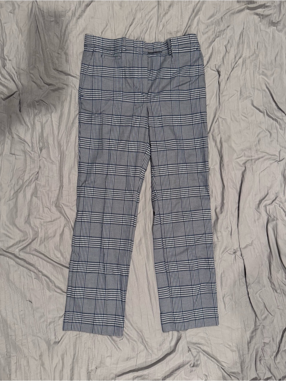 Ann Taylor Navy Blue Glen Plaid Straight-Leg Trousers